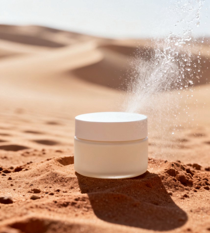 Skincare still life with desert mist